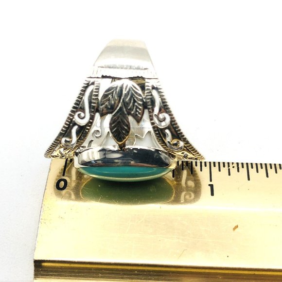 Southwest Style 925 Sterling Silver Turquoise Wide Band Ring Southwest 7.5 - Picture 7 of 7